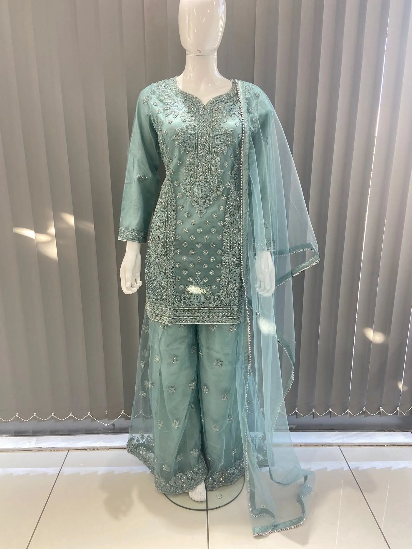 ASHA | Embroidered Hand Work Mother & Daughter Ready To Wear Green | AS83