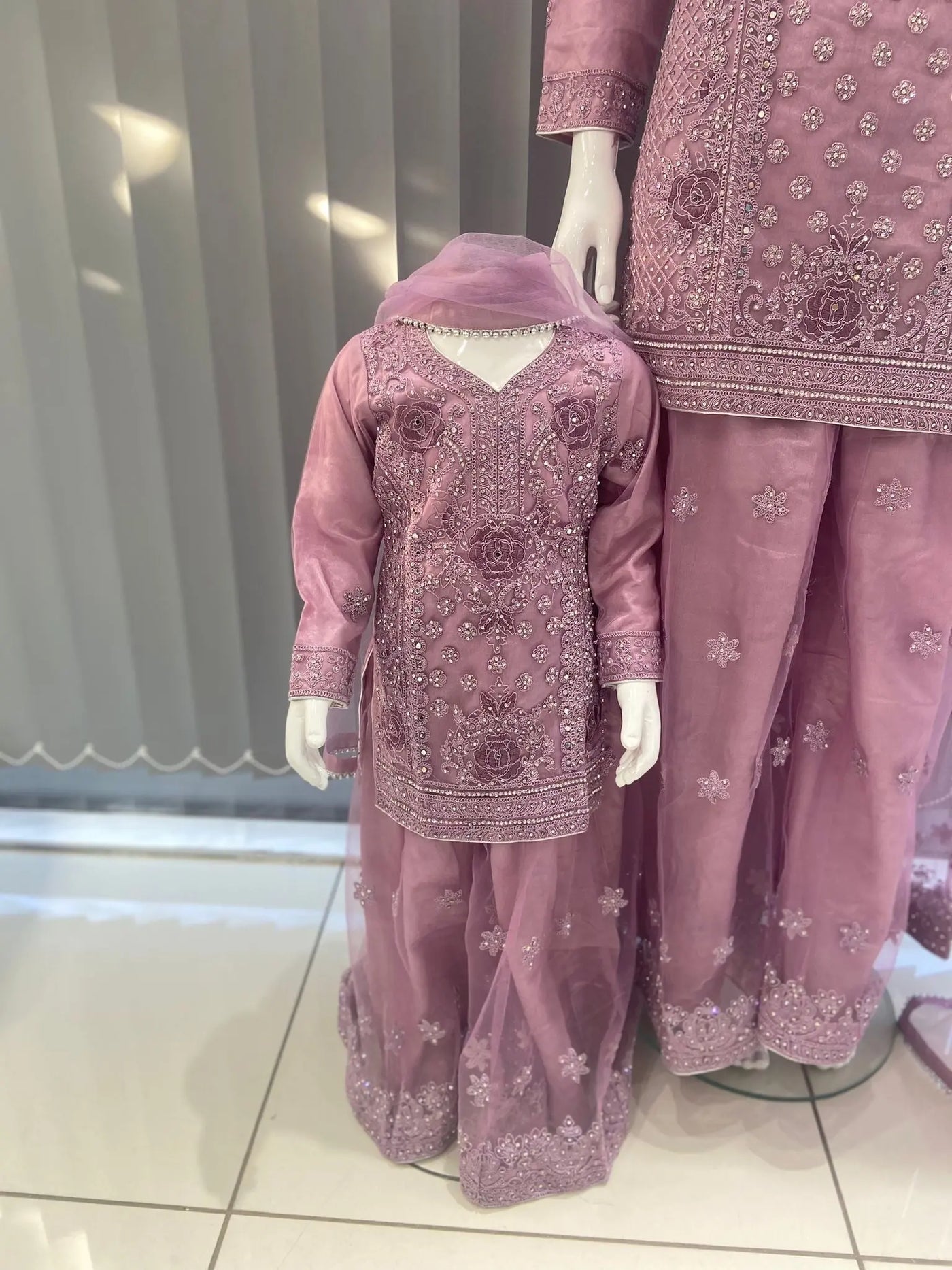 ASHA | Embroidered Hand Work Mother & Daughter Ready To Wear Lilac | AS83