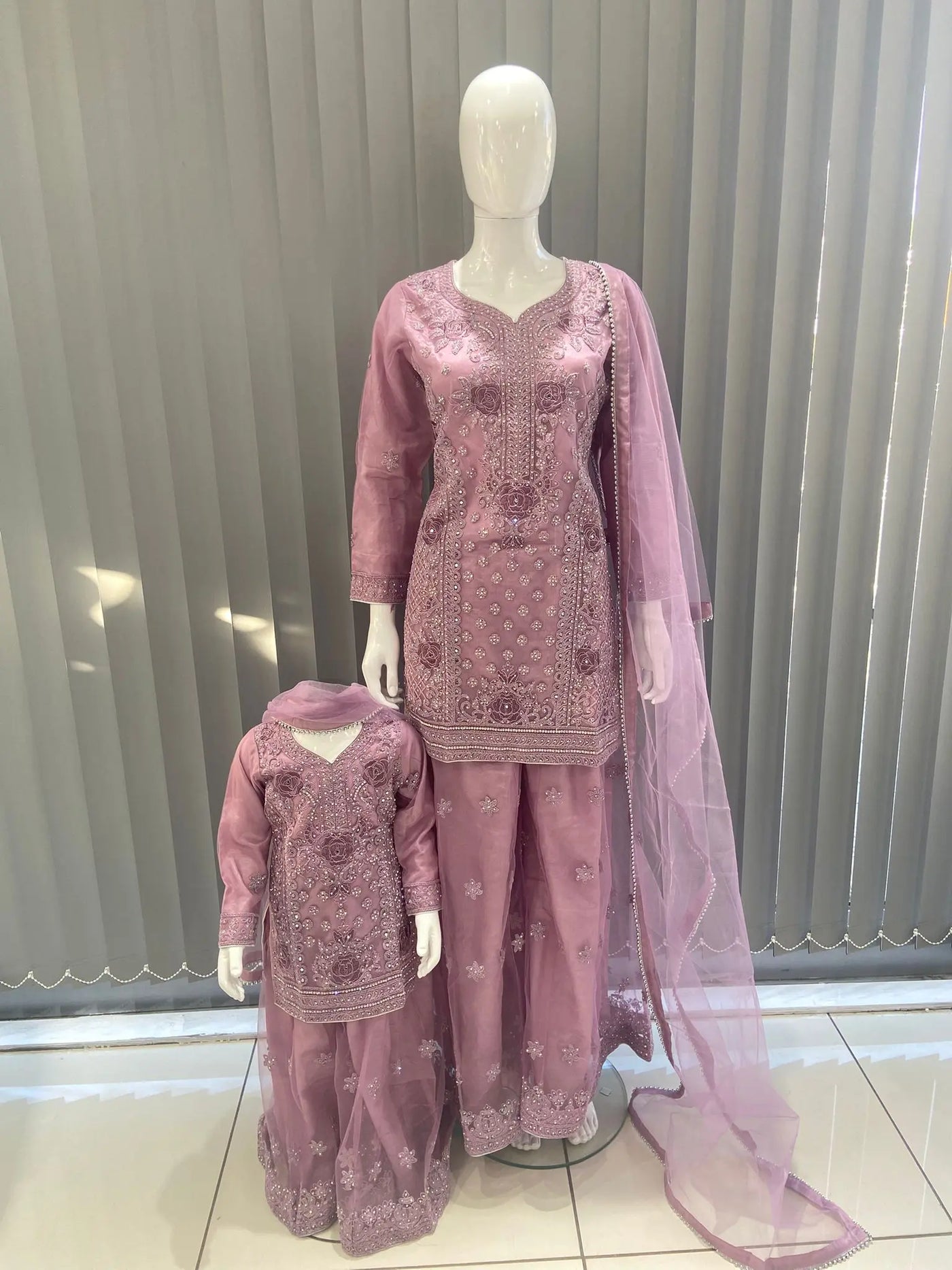 ASHA | Embroidered Hand Work Mother & Daughter Ready To Wear Lilac | AS83