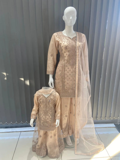 ASHA | Embroidered Hand Work Mother & Daughter Ready To Wear Peach | AS83