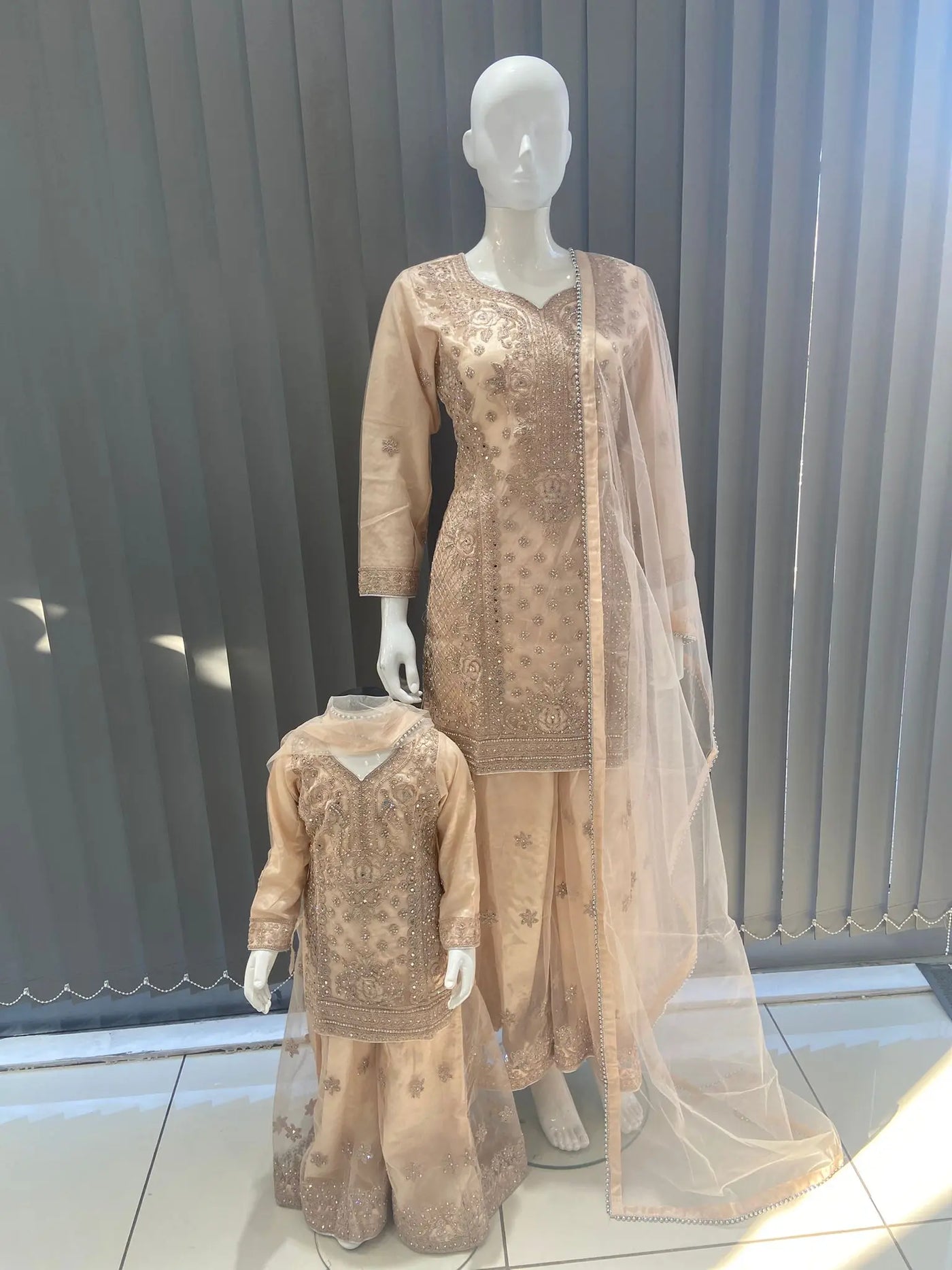 ASHA | Embroidered Hand Work Mother & Daughter Ready To Wear Peach | AS83