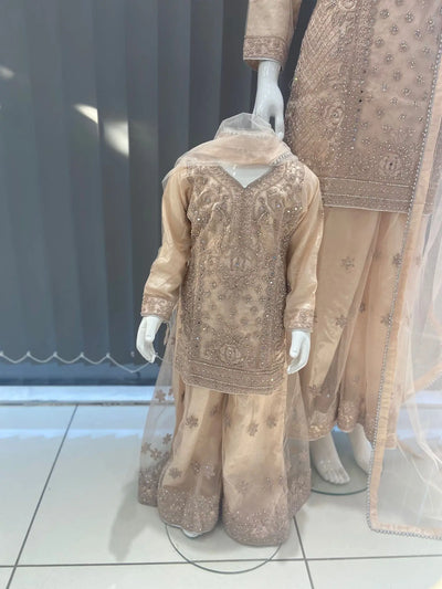 ASHA | Embroidered Hand Work Mother & Daughter Ready To Wear Peach | AS83