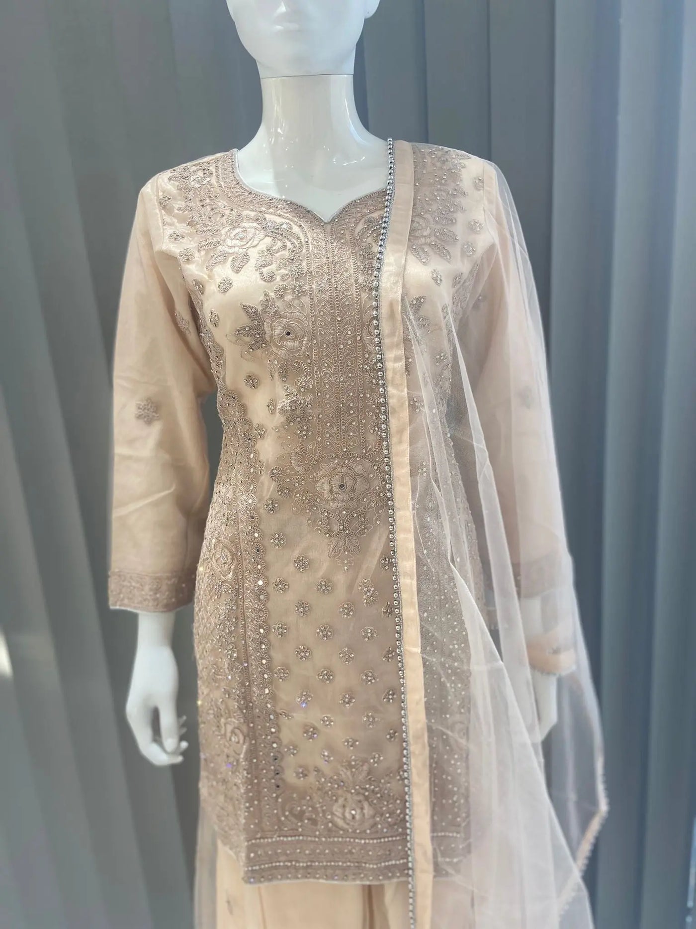 ASHA | Embroidered Hand Work Mother & Daughter Ready To Wear Peach | AS83