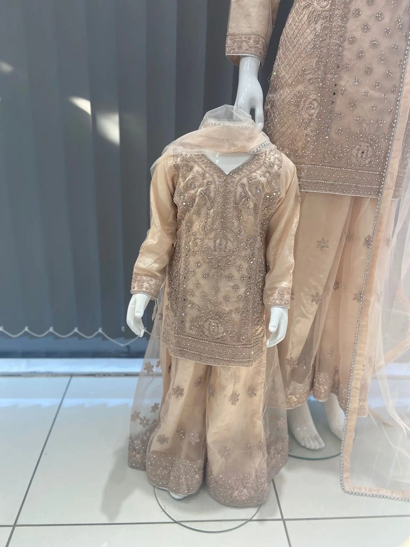 ASHA | Embroidered Hand Work Mother & Daughter Ready To Wear Peach | AS83