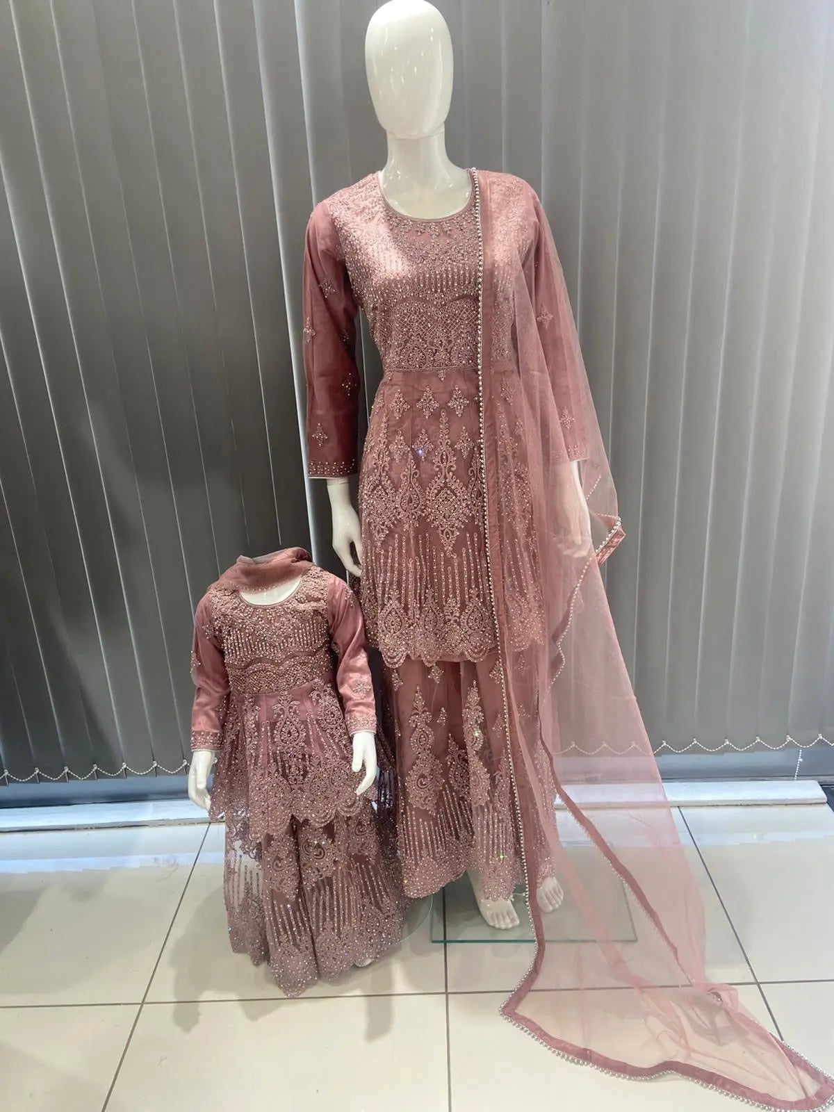 ASHA | Embroidered Hand Work Mother & Daughter Ready To Wear Pink | AS84