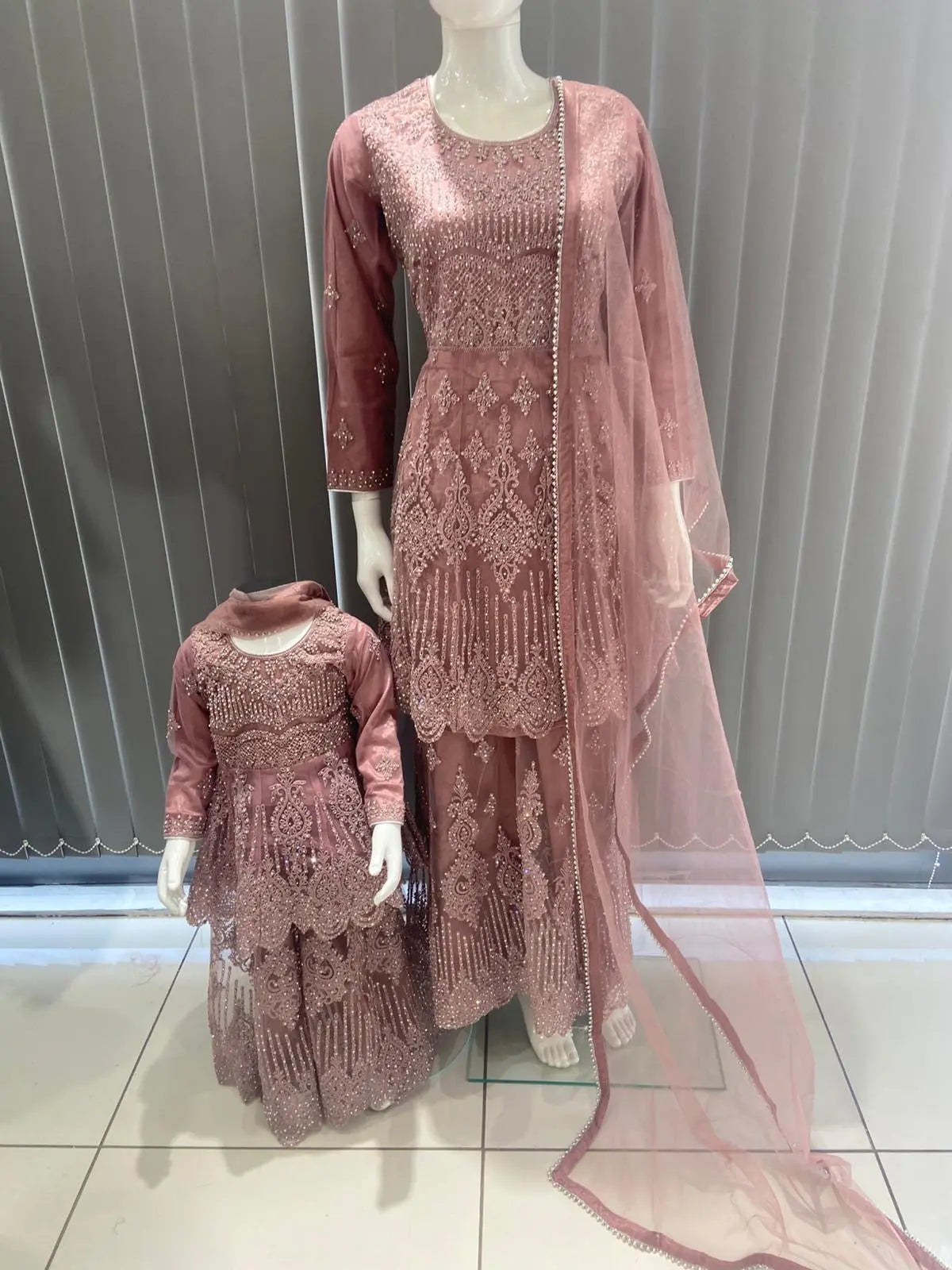 ASHA | Embroidered Hand Work Mother & Daughter Ready To Wear Pink | AS84