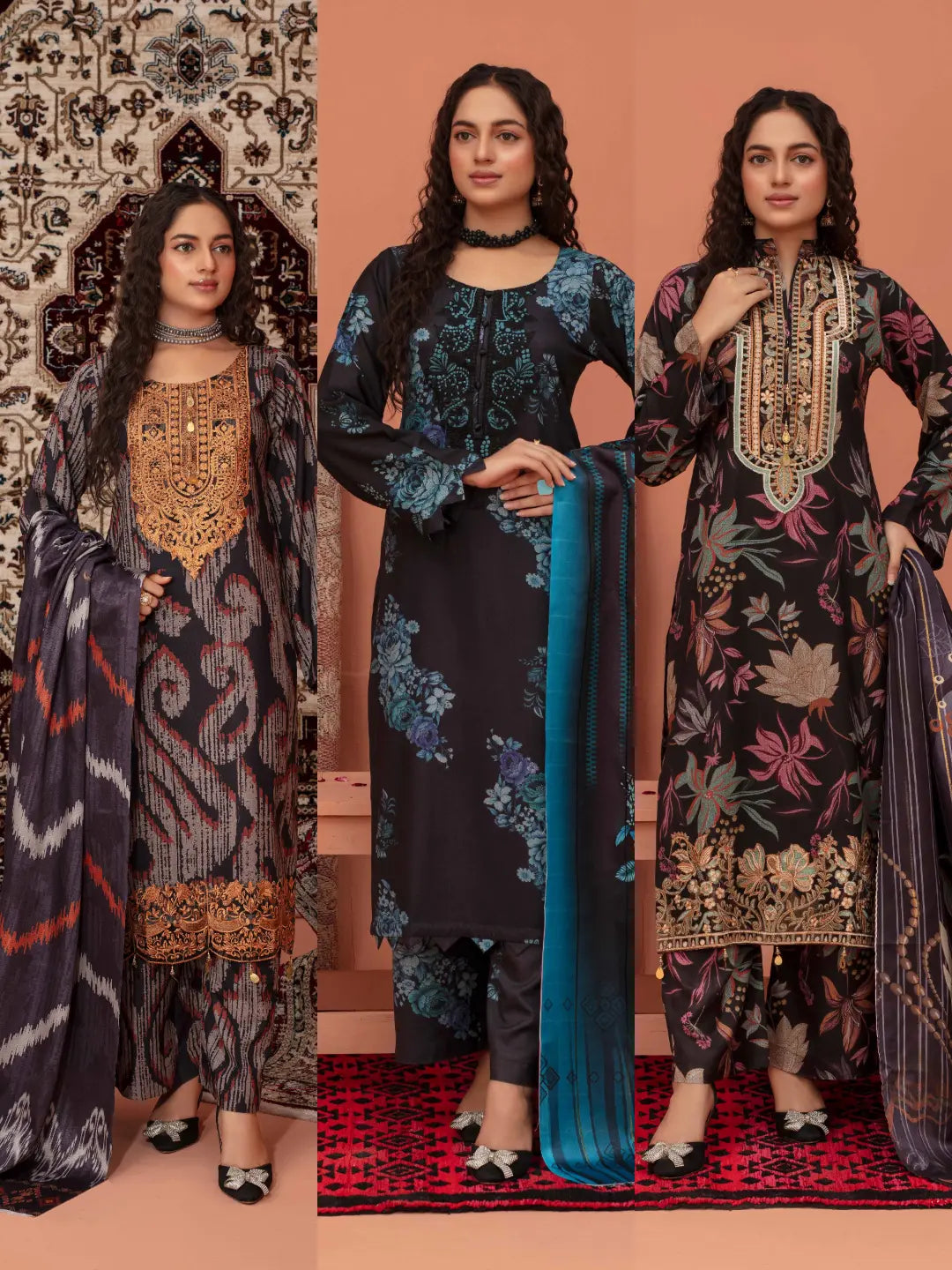 ASHYANA Vol 39 | Embroidered Dhanak 3pc Pakistani Readymade Womenswear  | ART01 (3 Designs) Ashyana