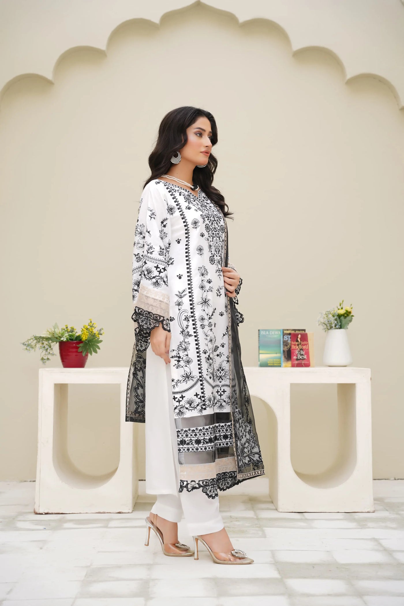 Aiz | Embroidered Stone Linen 3pc Readymade Womenswear Traditional | ANZ003 Aiz