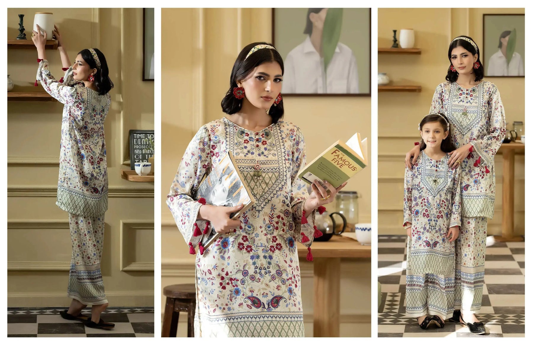 Pakistan Mithe Jan Allys Essentials | Printed Silk Eid Pakistani Co Ords Mother & Daughter ...
