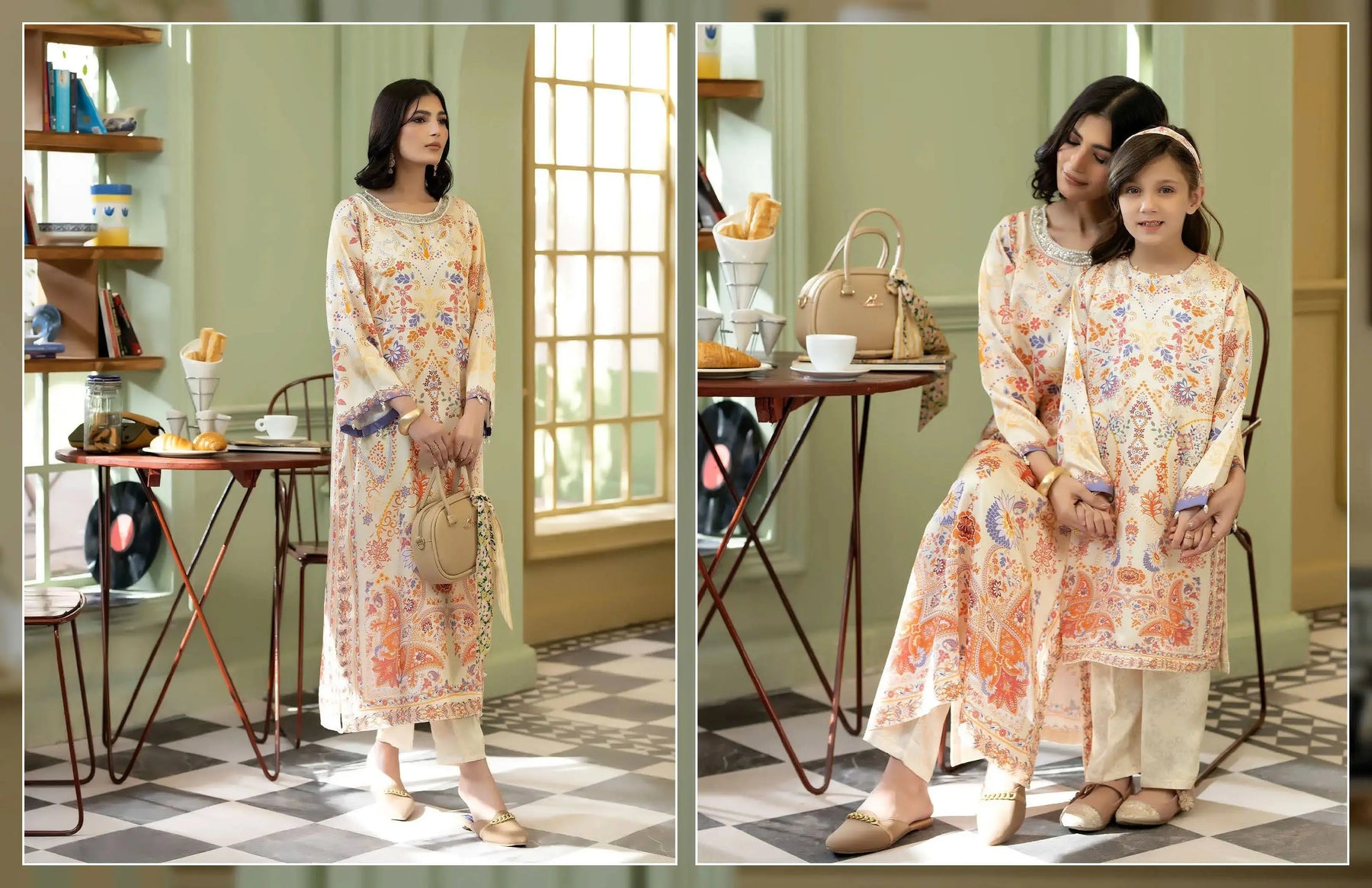 Pakistan Mithe Jan Allys Essentials | Printed Silk Eid Pakistani Co Ords Mother & Daughter ...
