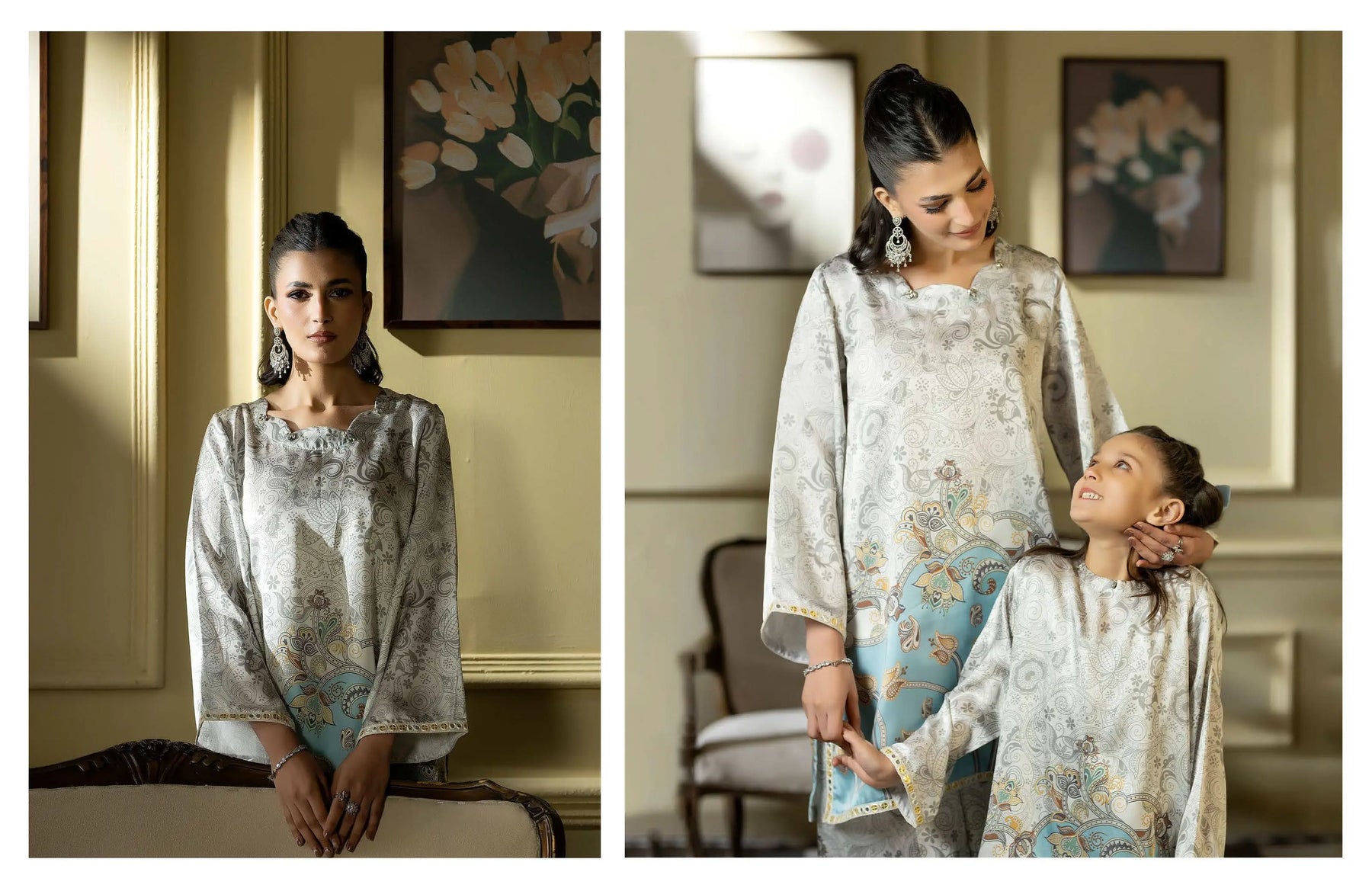 Pakistan Mithe Jan Allys Essentials | Printed Silk Eid Pakistani Co Ords Mother & Daughter ...