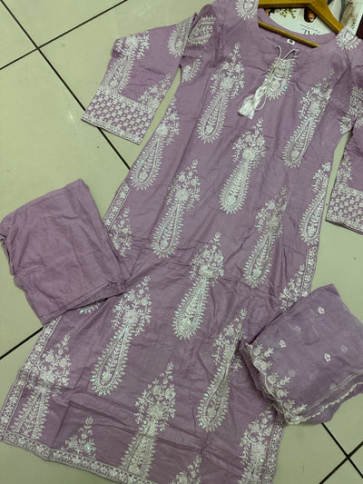 S Creations ‘Azbah’ | Embroidered Linen Readymade | SC101 (Lilac)