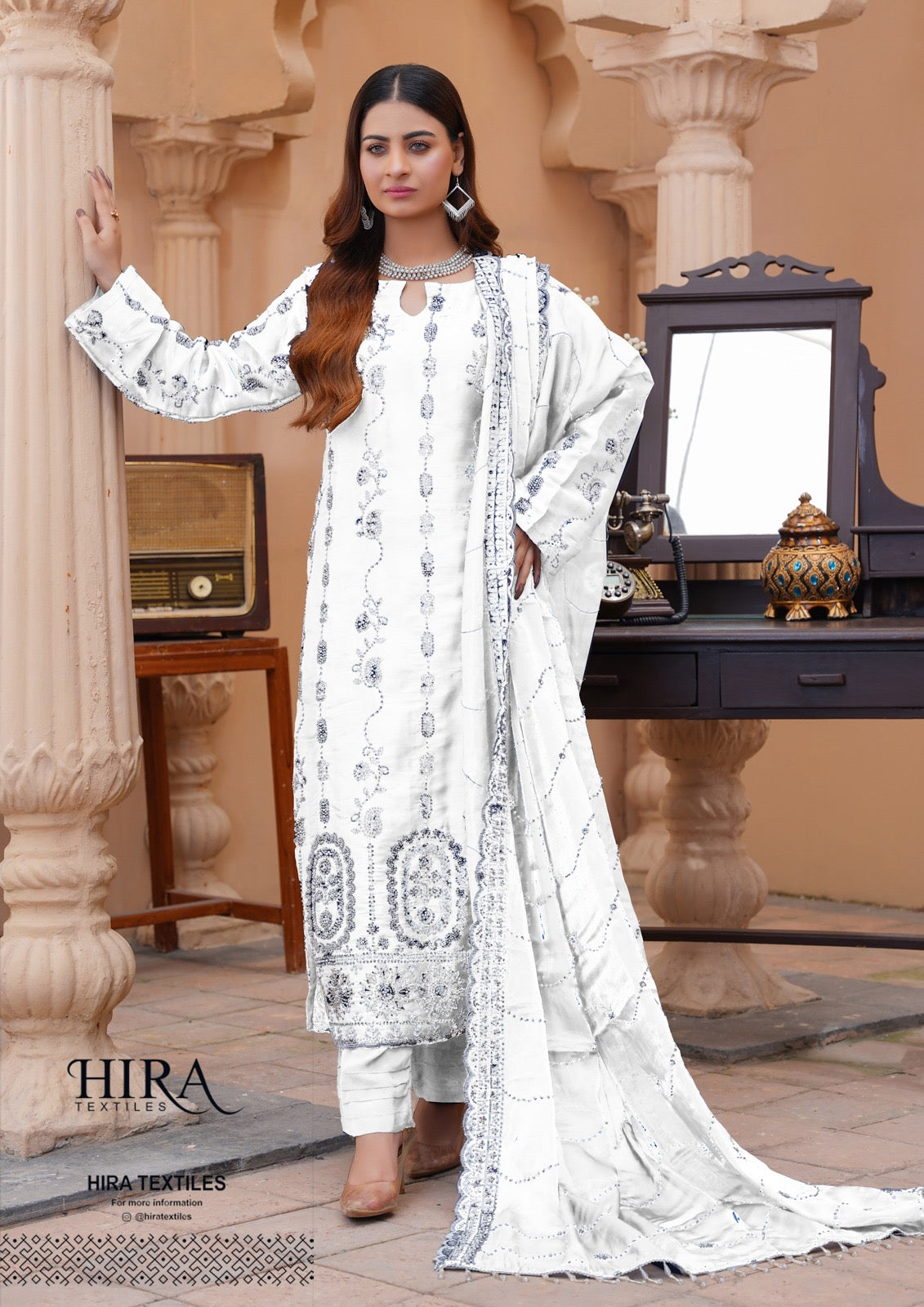 S Creations ‘Eliza’ | Embroidered Silk Readymade | SC119 (Beige)