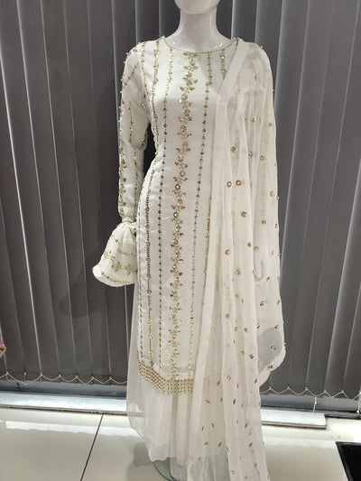 S Creations | Embroidered Chiffon Mother & Daughter Readymade | SC084 (White)