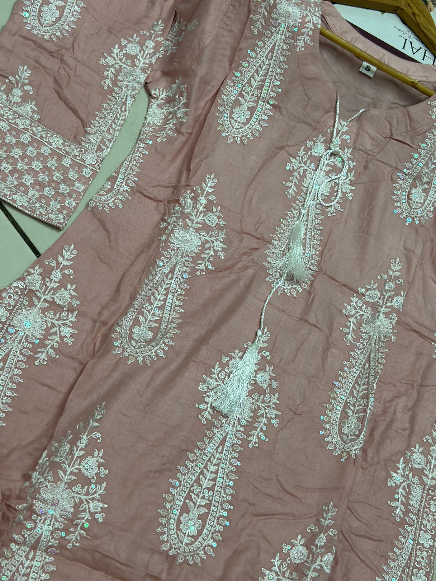 S Creations ‘Azbah’ | Embroidered Linen Readymade | SC101 (Peach)