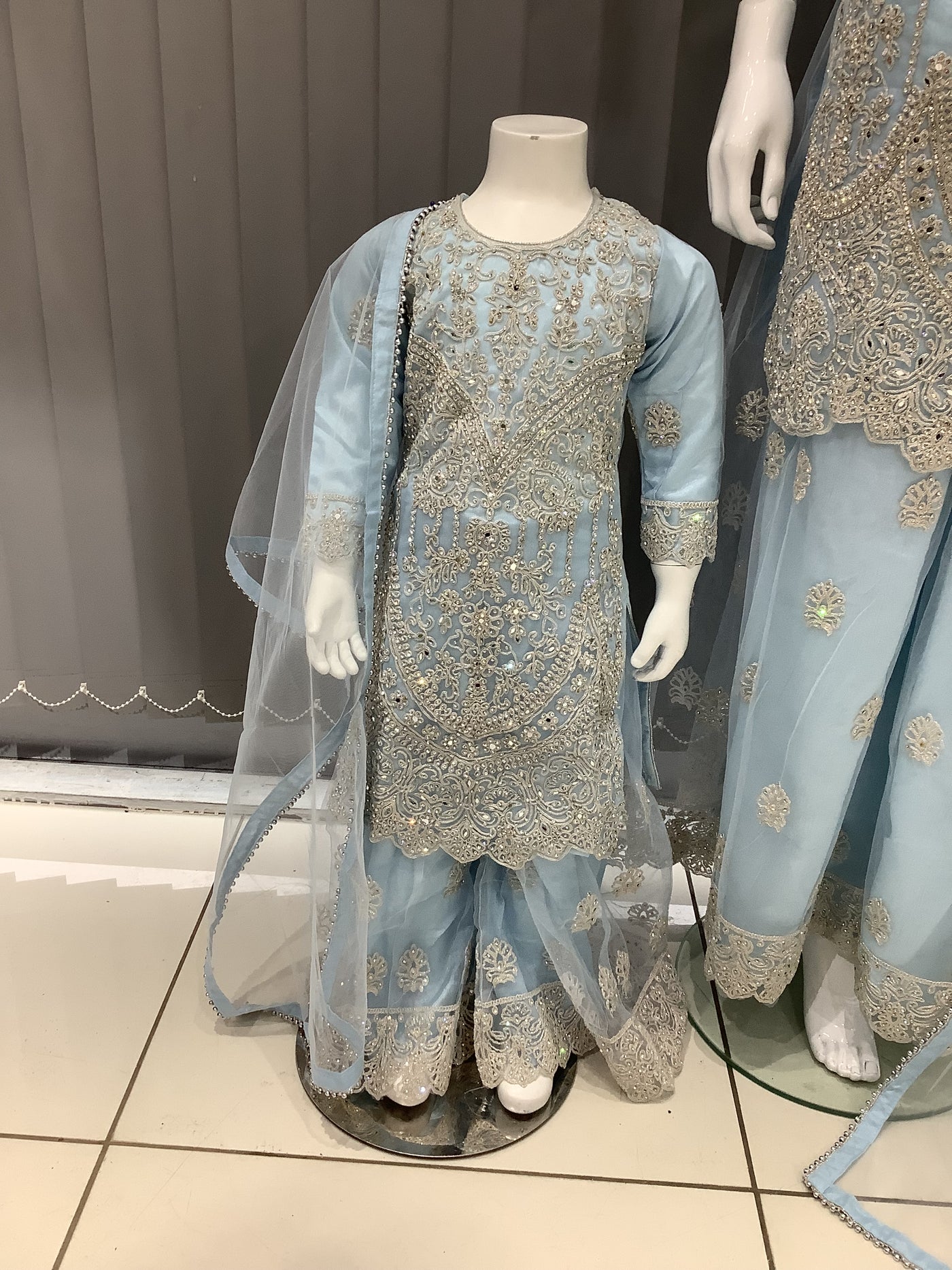 ASHA | Embroidered Net Mother & Daughter Ready To Wear Light Blue | AS74