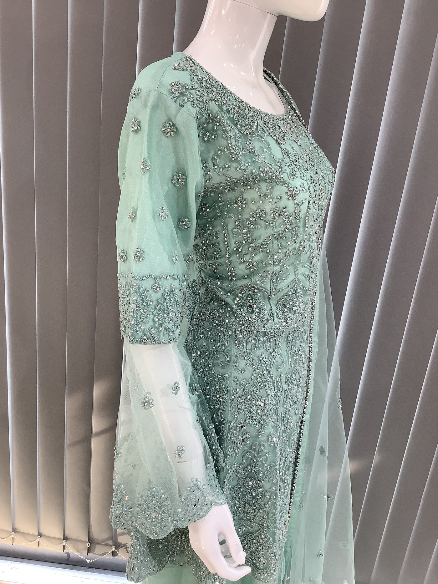 ASHA | Embroidered Hand Work Dress Mother & Daughter Ready To Wear Mint Green | AS70