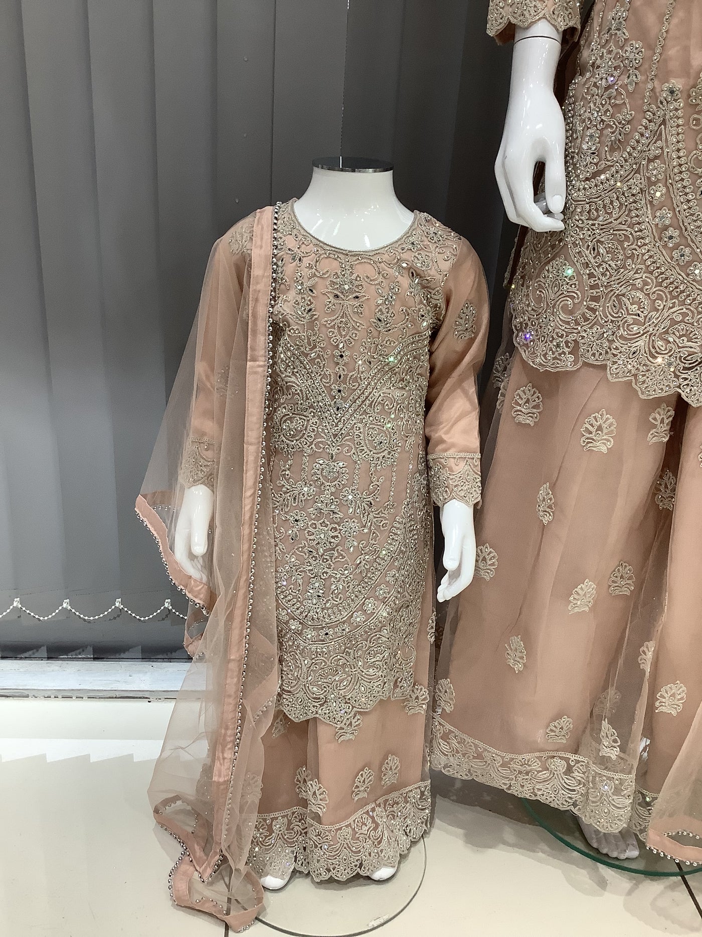 ASHA | Embroidered Net Mother & Daughter Ready To Wear Peach | AS74