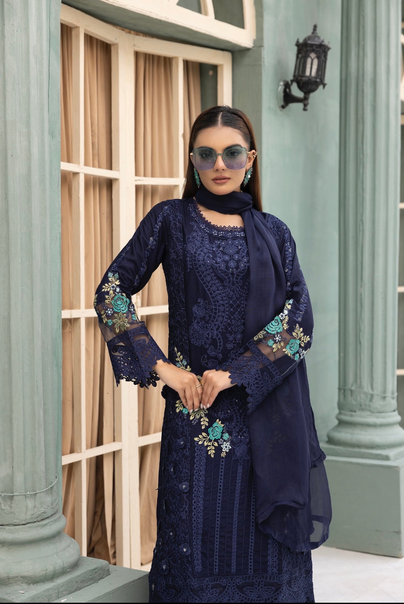 SIMRANS ‘Aisha MB’ | Embroidered Linenkari Readymade | SM696