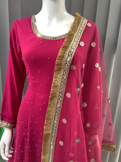 ASHA | Embroidered Chiffon Dress Mother & Daughter Readymade Pink | AS63