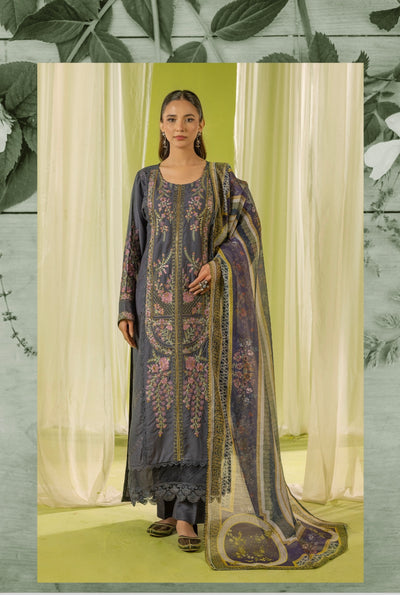 SIMRANS ‘Maria’ | Embroidered Linen Readymade | SM753 (Grey)