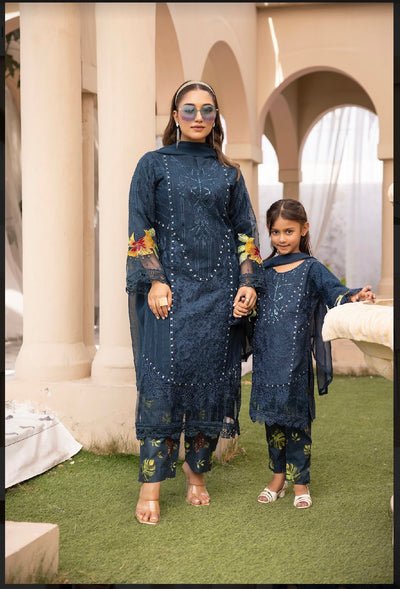 SIMRANS ‘Maria B Inspired’ | Embroidered Cotton Mother & Daughter Readymade | SM602 (Blue)