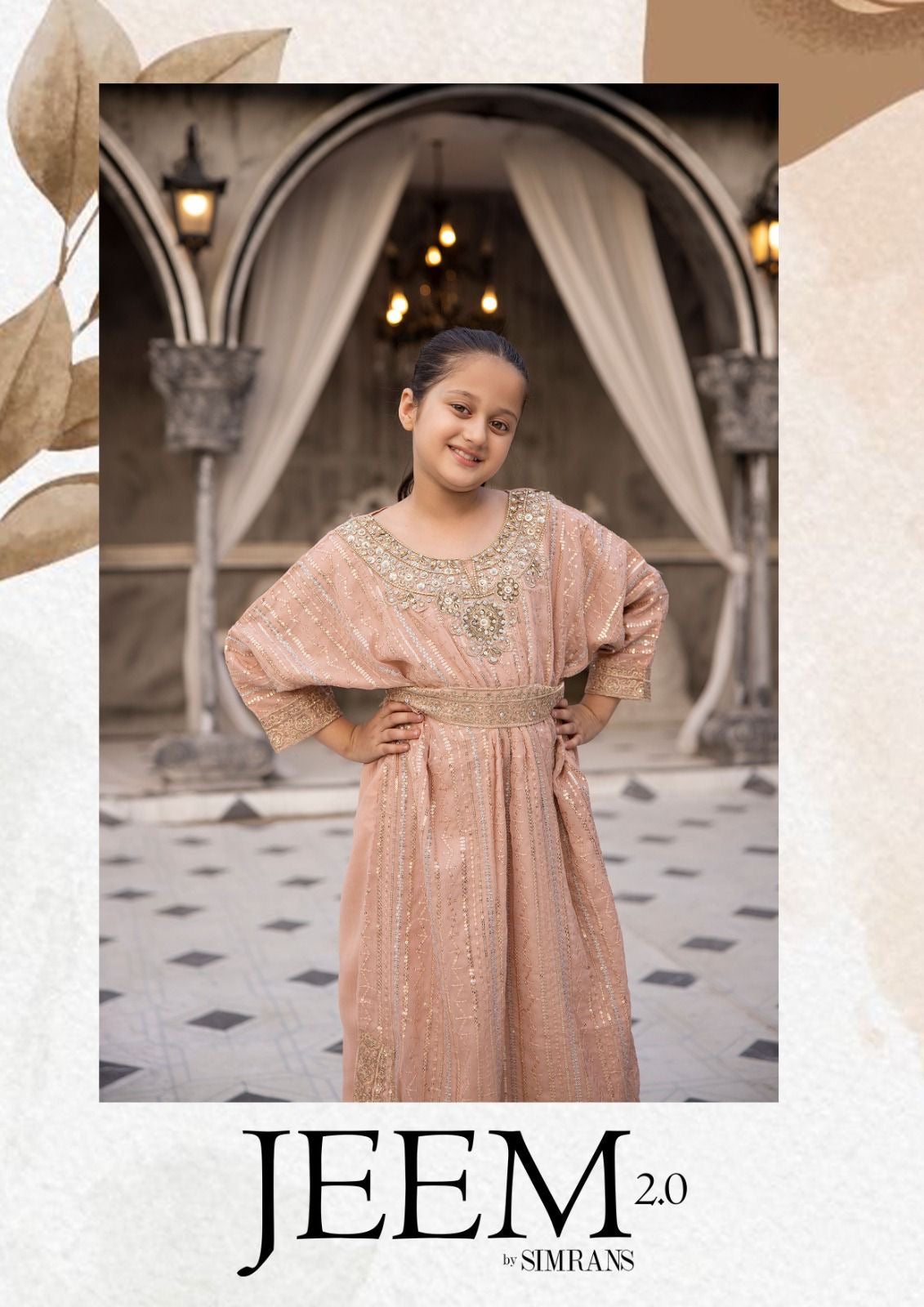 SIMRANS ‘Jeem’ | Embroidered Chiffon Modest Mother & Daughter Readymade | SM601 (Peach)