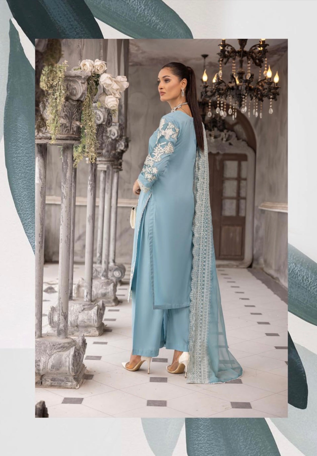 SIMRANS ‘Meeral’ | Embroidered Cotton Readymade | SM619 (Light Blue)