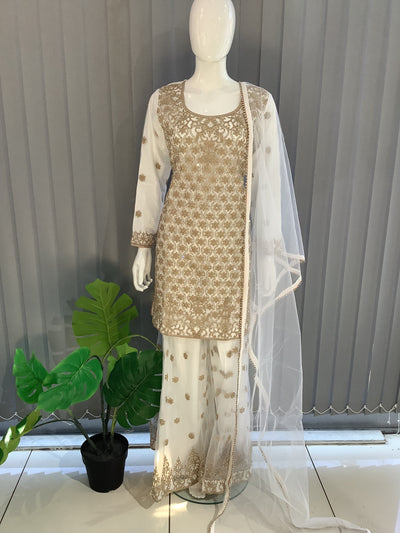 ASHA | Embroidered Net Mother & Daughter Ready To Wear White | AS72