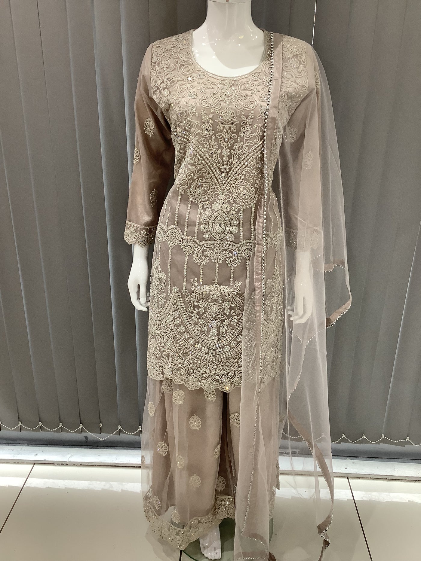 ASHA | Embroidered Net Mother & Daughter Ready To Wear  Dusty Pink| AS74