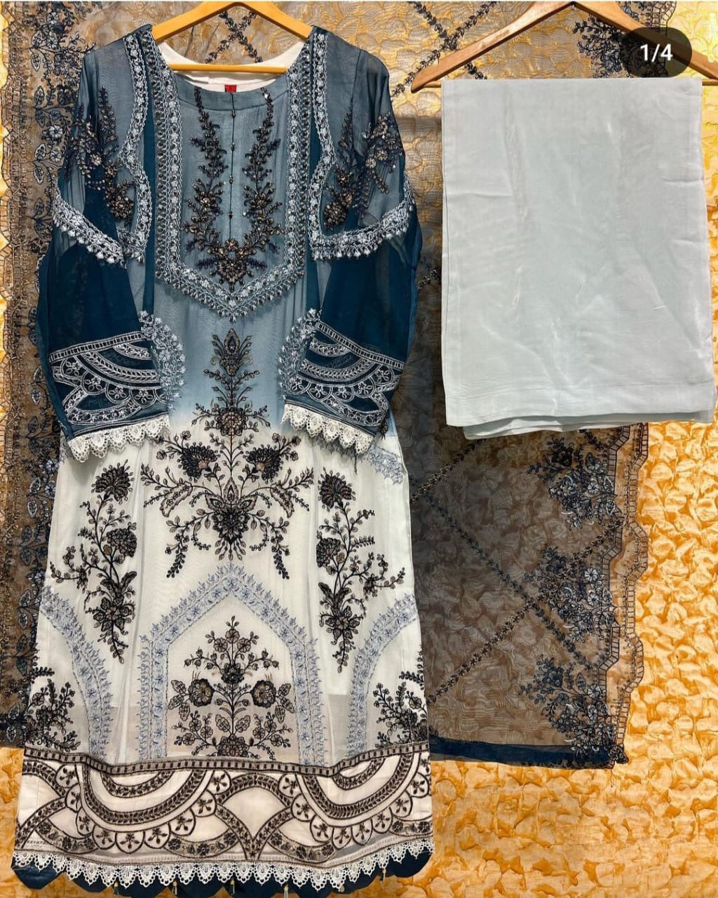 SIMRANS ‘Maria B Inspired’ | Embroidered Chiffon Readymade | SM743 (Blue-Grey)