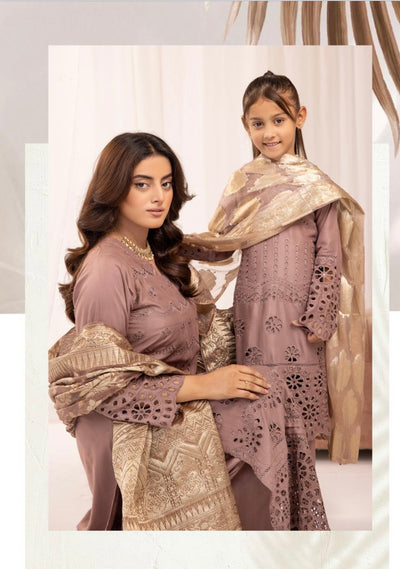 SIMRANS ‘IVY’ | Embroidered Chikankari Mother & Daughter Readymade | SM562 (Brown)