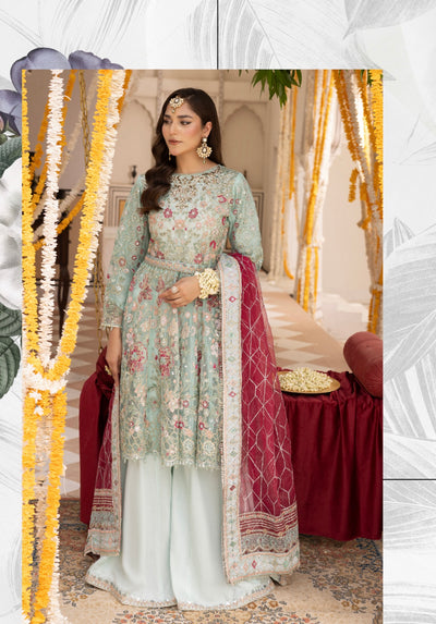 SIMRANS ‘Ivana’ | Embroidered  Net Readymade Wedding Collection| SM683 (Mint Green)