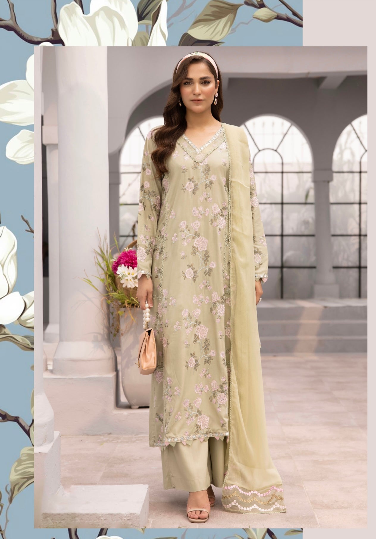 SIMRANS ‘Amelia’ | Embroidered Luxury Linen Readymade | SM701