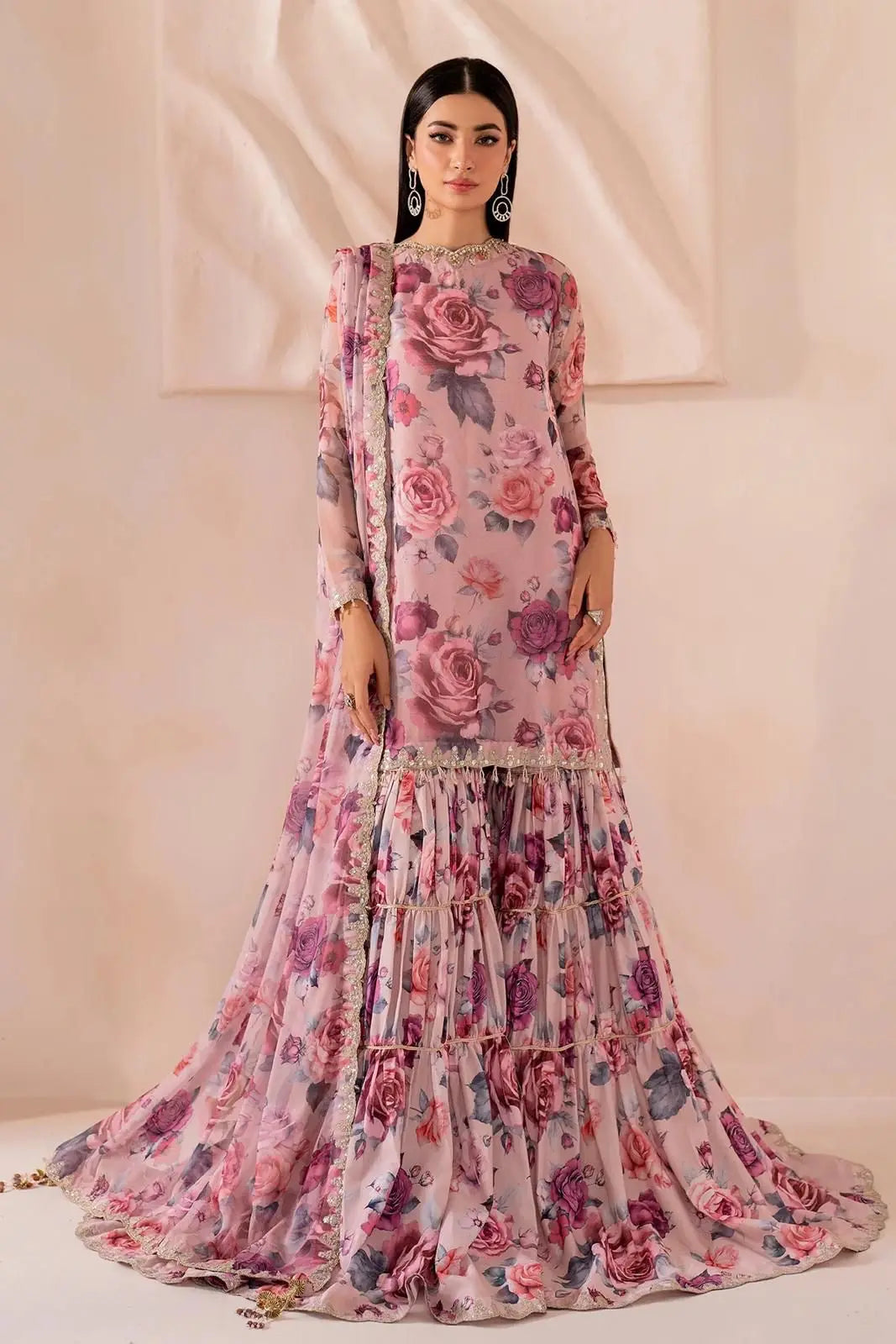 BAROQUE Inspired | Embroidered Chiffon Shararah Readymade | JS166 (5  HIRA  TEXTILES