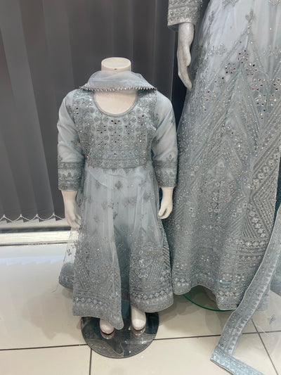 ASHA | Embroidered Net Mother & Daughter Ready To Wear Light Blue | AS73