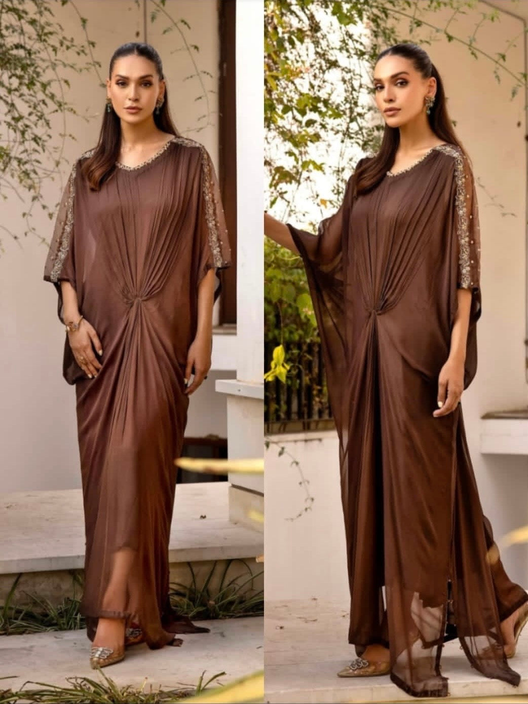 ALLY’s | Embroidered Chiffon Kaftan Mother & Daughter Readymade  | AL455