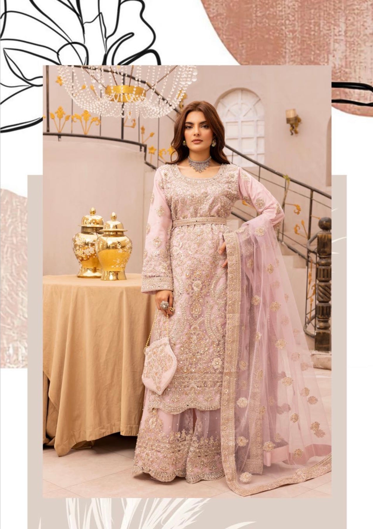 SIMRANS ‘Pari Lux’ | Embroidered Chiffon Readymade | SM648 (Peach)