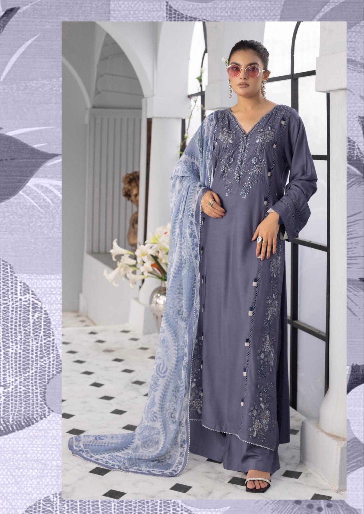 SIMRANS ‘Amelia’ | Embroidered Luxury Linen Readymade | SM703