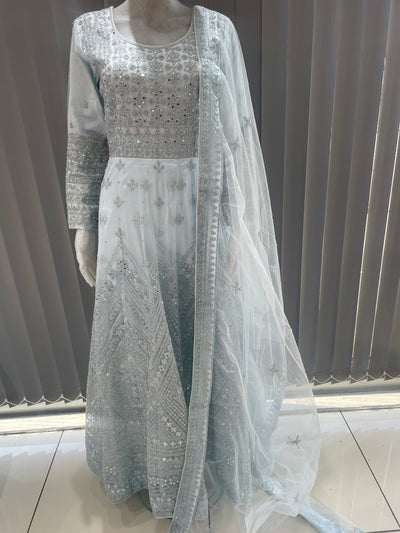 ASHA | Embroidered Net Mother & Daughter Ready To Wear Light Blue | AS73