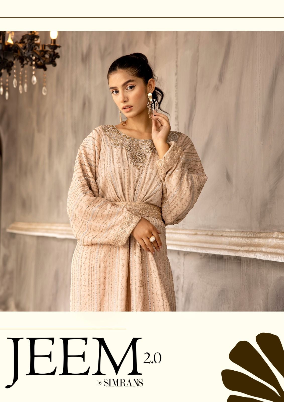 SIMRANS ‘Jeem’ | Embroidered Chiffon Modest  Readymade | SM601 (Beige)