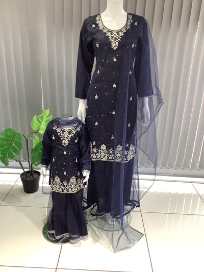 ASHA | Embroidered Hand Work Mother & Daughter Ready To Wear Blue | AS60