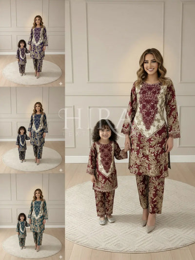 BabaPosh | Embroidered Slub Linen Mother & Daughter Pakistani Readymade | SZ199 (4 Colours) ShaZaib