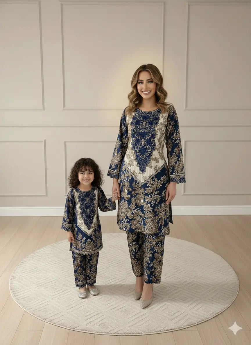 BabaPosh | Embroidered Slub Linen Mother & Daughter Pakistani Readymade | SZ199 (4 Colours) ShaZaib