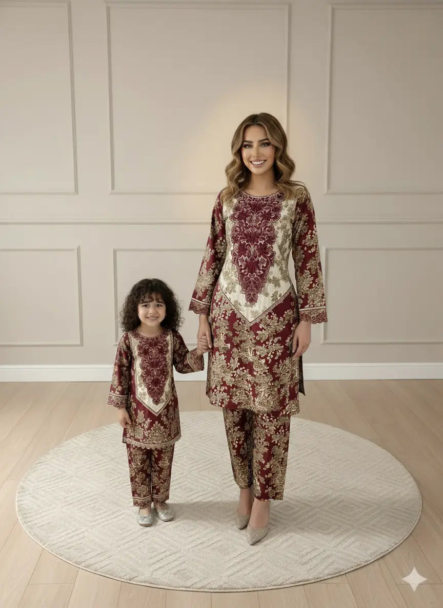 BabaPosh | Embroidered Slub Linen Mother & Daughter Pakistani Readymade | SZ199 (4 Colours) ShaZaib