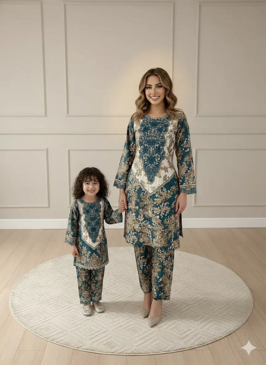 BabaPosh | Embroidered Slub Linen Mother & Daughter Pakistani Readymade | SZ199 (4 Colours) ShaZaib