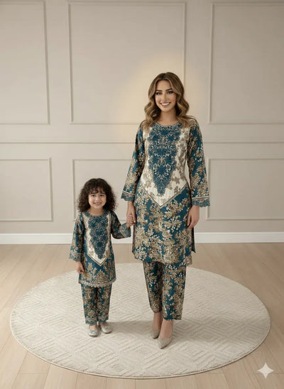 BabaPosh | Embroidered Slub Linen Mother & Daughter Pakistani Readymade | SZ199 (4 Colours) ShaZaib