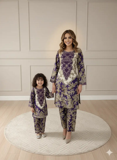 BabaPosh | Embroidered Slub Linen Mother & Daughter Pakistani Readymade | SZ199 (4 Colours) ShaZaib