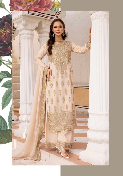 SIMRANS ‘Mahnoor Lux’ | Embroidered Chiffon Readymade | SM611 (Gold)