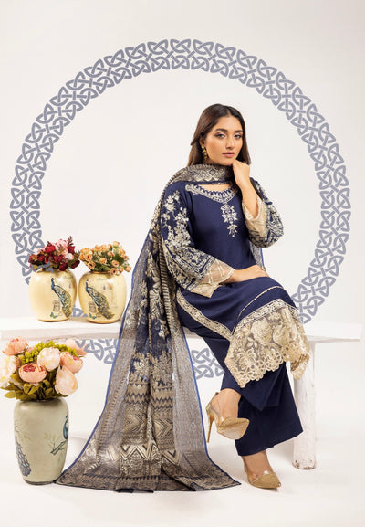 SIMRANS ‘Charisma Lux’ | Embroidered Dhanak Fancy Dupatta Readymade | SM732 (Navy)